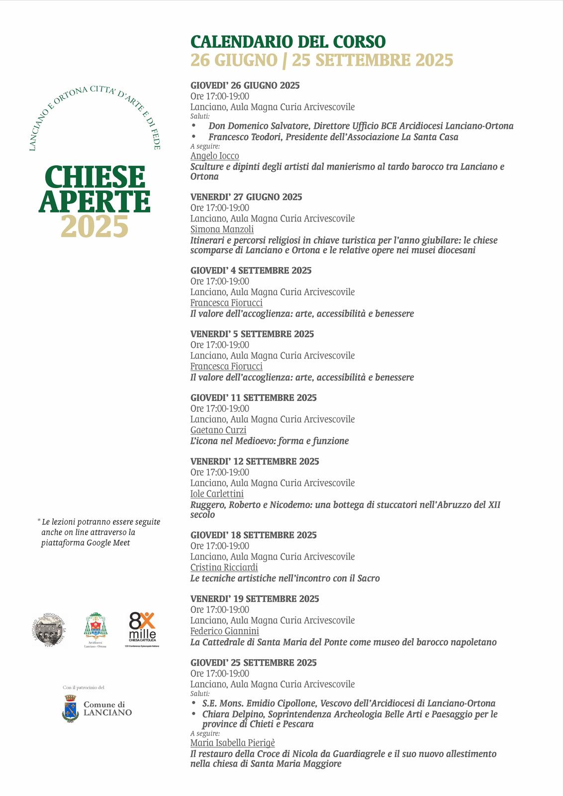 CALENDARIO DEL CORSO